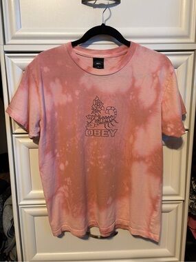 Obey Pink Tie-Dye Short Sleeve Tee with Scorpion Graphic